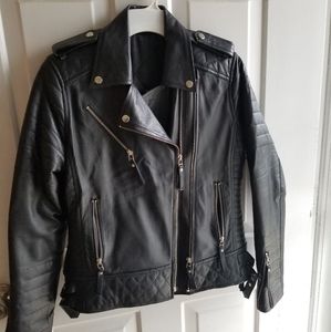 Lambskin leather motorcycle padded jacket